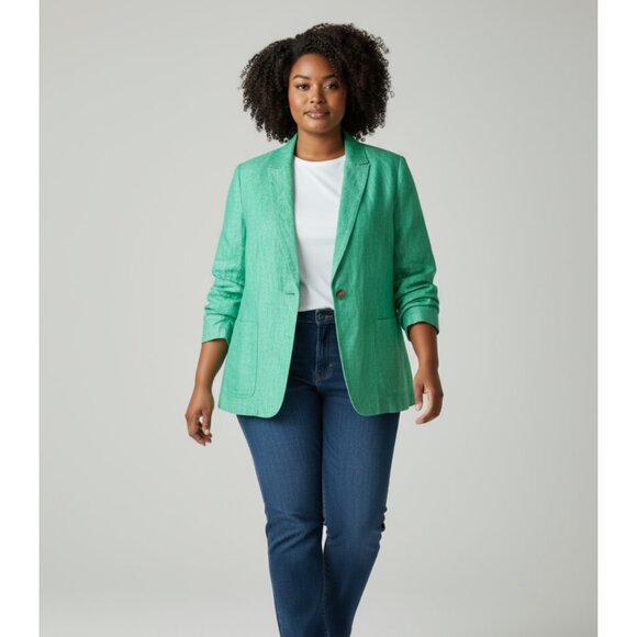 Talbots Woman Green 100% Linen Blazer size 24W Jacket - Picture 1 of 7